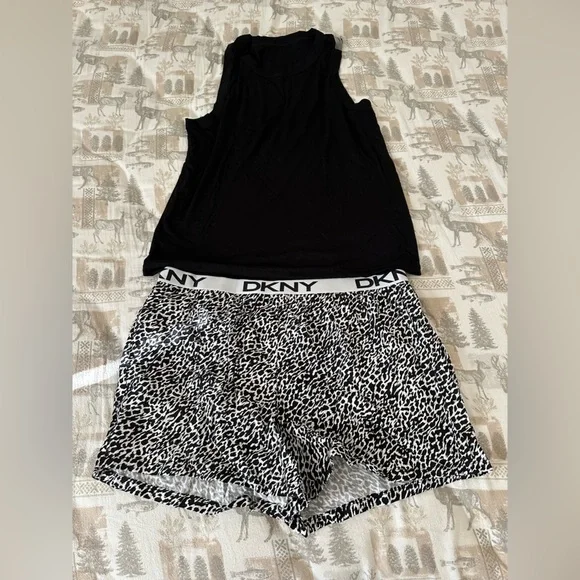 DKNY Women's 2 Piece Outfit Set Tank Top &Short (Black Animal Print)‎ Sz XL New - Picture 5 of 11